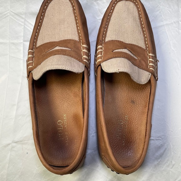 Polo Ralph Lauren Loafers Canvas Leather Driving Moccasins Shoes 10.5C - Picture 3 of 13